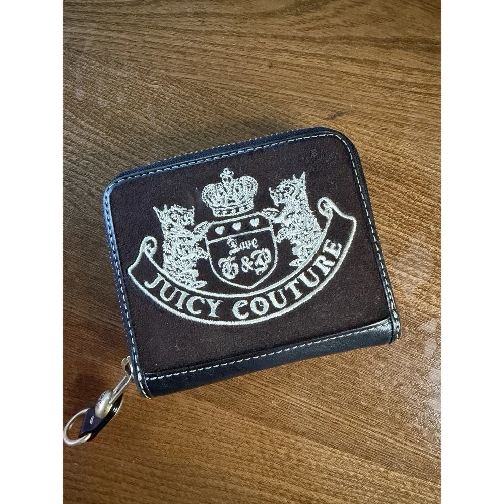 Vintage Y2K Juicy Couture Velour Scottie Dog Zip Wallet Mad Money Princess Black